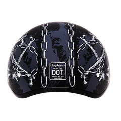 D6-SC DOT Approved Daytona Motorcycle Half Face Helmet - Skull Cap Graphics for Men & Women, Scooters, ATVs, UTVs & Choppers - W/ Skull Chains