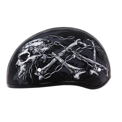 D6-SC DOT Approved Daytona Motorcycle Half Face Helmet - Skull Cap Graphics for Men & Women, Scooters, ATVs, UTVs & Choppers - W/ Skull Chains