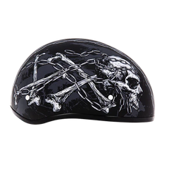 D6-SC DOT Approved Daytona Motorcycle Half Face Helmet - Skull Cap Graphics for Men & Women, Scooters, ATVs, UTVs & Choppers - W/ Skull Chains