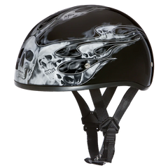 D6-SFS DOT Approved Daytona Motorcycle Half Face Helmet - Skull Cap Graphics for Men & Women, Scooters, ATVs, UTVs & Choppers - W/ Skull Flames Silver