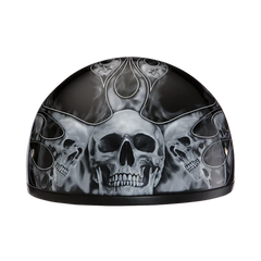 D6-SFS DOT Approved Daytona Motorcycle Half Face Helmet - Skull Cap Graphics for Men & Women, Scooters, ATVs, UTVs & Choppers - W/ Skull Flames Silver