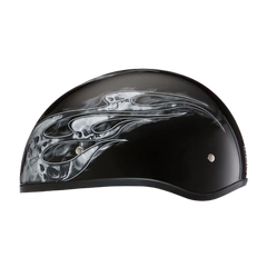 D6-SFS DOT Approved Daytona Motorcycle Half Face Helmet - Skull Cap Graphics for Men & Women, Scooters, ATVs, UTVs & Choppers - W/ Skull Flames Silver