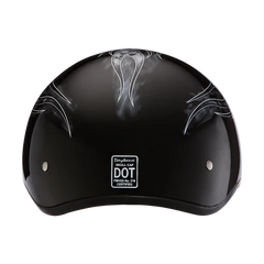 D6-SFS DOT Approved Daytona Motorcycle Half Face Helmet - Skull Cap Graphics for Men & Women, Scooters, ATVs, UTVs & Choppers - W/ Skull Flames Silver