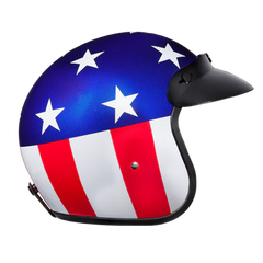 DC6-CA DOT Approved Daytona Cruiser Open Face Motorcycle Helmet - Men, Women & Youth - With Visor & Graphics - W/ Captain America