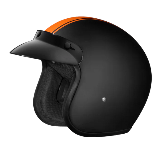 DC6-O DOT Approved Daytona Cruiser Open Face Motorcycle Helmet - Men, Women & Youth - With Visor & Graphics - W/ Orange Pin Stripe