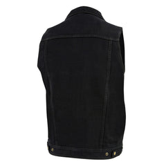 Milwaukee Leather DM1331 Men's Black Snap Front Denim Vest with Shirt Collar