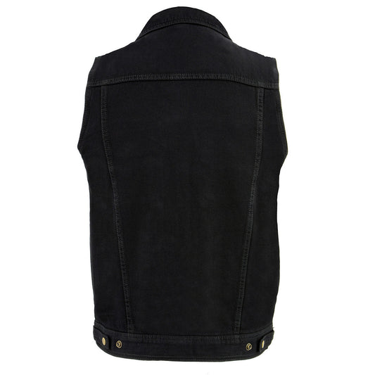 Milwaukee Leather DM1331 Men's Black Snap Front Denim Vest with Shirt Collar