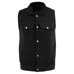 Milwaukee Leather DM1331 Men's Black Snap Front Denim Vest with Shirt Collar