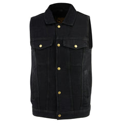 Milwaukee Leather DM1331 Men's Black Snap Front Denim Vest with Shirt Collar