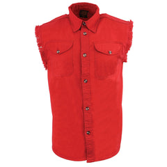 Milwaukee Leather DM4007 Men's Red Lightweight Sleeveless Denim Shirt