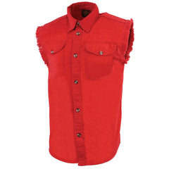 Milwaukee Leather DM4007 Men's Red Lightweight Sleeveless Denim Shirt