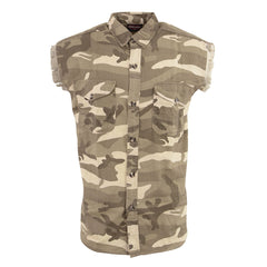 Milwaukee Leather DM4009 Men's Sand Camo Lightweight Sleeveless Denim Shirt