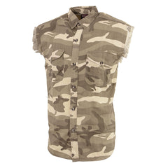 Milwaukee Leather DM4009 Men's Sand Camo Lightweight Sleeveless Denim Shirt