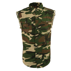 Milwaukee Leather DM4010 Men's Jungle Camo Sleeveless Denim Shirt