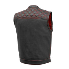 FIM693PERF-BLKRD-Downside Perforated Men's Motorcycle Leather Vest