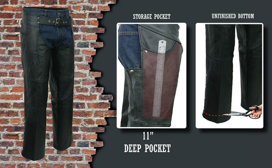 Event Leather EL1101 Men's Black Leather Classic Chaps with Jean Pockets