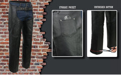 Event Biker EL1117BO Black Real Premium Leather Motorcycle Chaps for Men - Premium Leather Riding Chaps