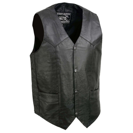 Event Leather EL1310GO Men's Black Leather Classic Snap Button Biker Vest