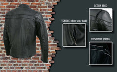 Event Leather EL1408 Men's Black Sporty Scooter Crossover Motorcycle Leather Jacket - Motorcycle Riding Jackets