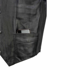 Event Leather EL5310 Men's Classic Black Leather Vest with Snap Button Closure