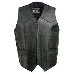 Event Leather EL5310 Men's Classic Black Leather Vest with Snap Button Closure