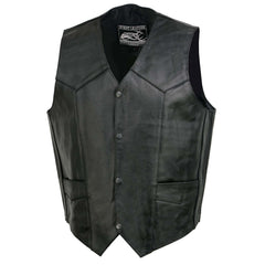 Event Leather EL5310 Men's Classic Black Leather Vest with Snap Button Closure