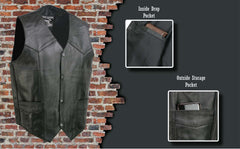 Event Leather EL5310 Men's Classic Black Leather Vest with Snap Button Closure