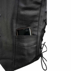 Event Leather EL5315 Men's Black Motorcycle Riders Leather Vest for Men w/ Side Lace- Riding Club