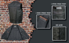 Event Leather EL5315 Men's Black Motorcycle Riders Leather Vest for Men w/ Side Lace- Riding Club