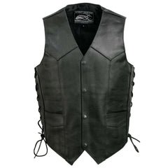 Event Leather EL5315 Men's Black Motorcycle Riders Leather Vest for Men w/ Side Lace- Riding Club