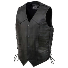Event Leather EL5315 Men's Black Motorcycle Riders Leather Vest for Men w/ Side Lace- Riding Club