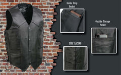 Event Leather EL5315 Men's Black Motorcycle Riders Leather Vest for Men w/ Side Lace- Riding Club