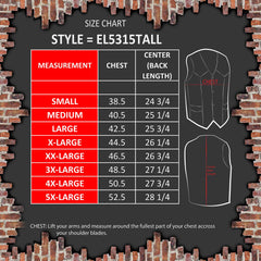 Event Leather EL5315TALL Black Motorcycle Leather Vest for Men's Tall Sizes Riding Club Adult Motorcycle Vests