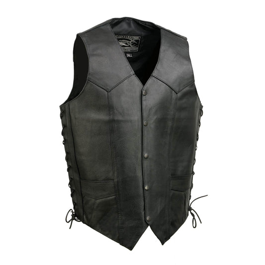 Event Leather EL5315T Men's Black Classic Side Lace Biker Vest in Big and Tall Sizes