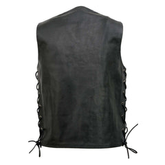 Event Leather EL5360 Men's Black Leather Vest with Denim Style Pockets and Side Lace