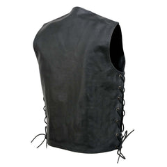 Event Leather EL5360 Men's Black Leather Vest with Denim Style Pockets and Side Lace