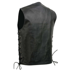 Event Leather EL5360 Men's Black Leather Vest with Denim Style Pockets and Side Lace