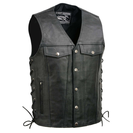 Event Leather EL5360 Men's Black Leather Vest with Denim Style Pockets and Side Lace