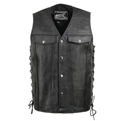 Event Leather EL5360TALL Men's Side Lace Vest with Denim Style Pockets Tall Sizes