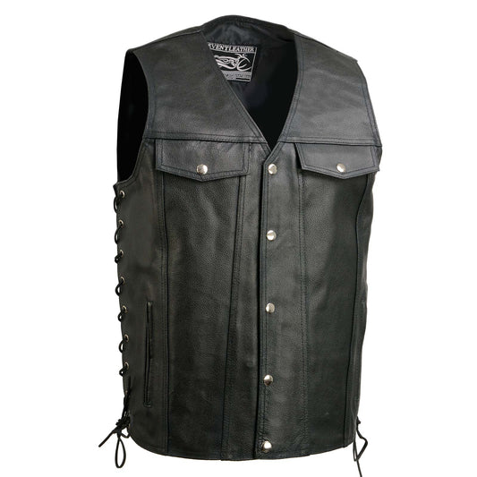 Event Leather EL5360TALL Men's Side Lace Vest with Denim Style Pockets Tall Sizes