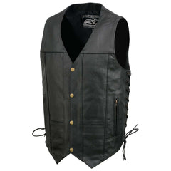 Event Leather EL5391 Men's Black Leather 10 Pocket Side Lace Vest