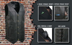 Event Leather EL5391 Men's Tall Sizes Black Leather 10 Pocket Side Lace Vest