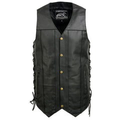 Event Leather EL5391 Men's Tall Sizes Black Leather 10 Pocket Side Lace Vest
