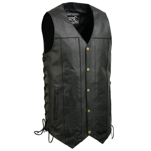 Event Leather EL5391 Men's Tall Sizes Black Leather 10 Pocket Side Lace Vest