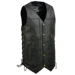 Event Leather EL5391 Men's Tall Sizes Black Leather 10 Pocket Side Lace Vest