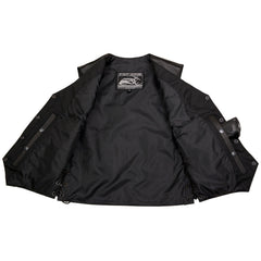 Event Leather ELL4900 Women's Classic Black Genuine Leather Side Laced Motorcycle Riders Vest w/ 9 Patches