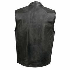 Event Leather ELM3910 Men's Black Motorcycle Leather Riders Club Style Vest w/ Dual Closure