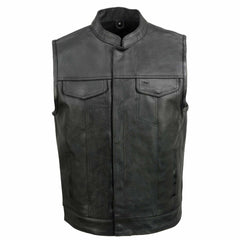 Event Leather ELM3910 Men's Black Motorcycle Leather Riders Club Style Vest w/ Dual Closure