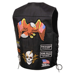Event Leather ELM3920 Men's Black Leather Pre-Patched Bikers Vest w/ 6 Pockets - 23 Patches and Side Laces
