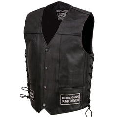 Event Leather ELM3925 Black Motorcycle Leather Vest for Men w/ Patches - Riding Club Adult Motorcycle Vests